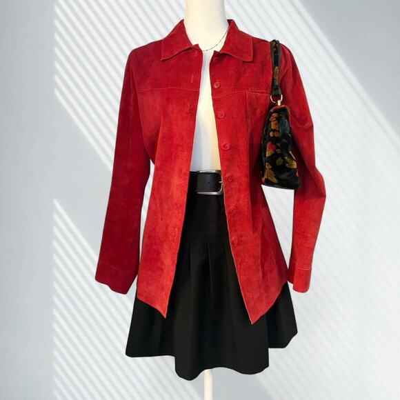 Yvonne Marie Red Suede Button-Up Shacket - Picture 1 of 4